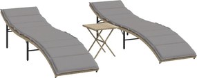 vidaXL 2 db bézs polyrattan napozóágy asztallal