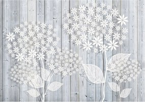 Flizelin fotótapéta Fehér virágok szürke fán 254x184 +ragasztó