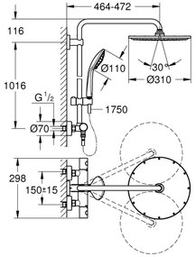 GROHE 26075GL0 - EUPHORIA SYSTEM 310 450 mm-es zuhanyrendszer, arany kivitel