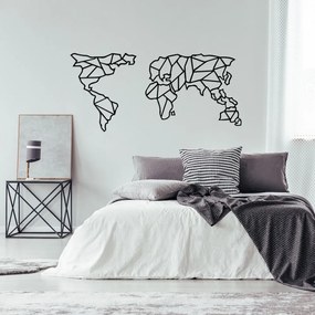 Geometric World Map fekete fém fali dekoráció, 120 x 58 cm