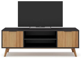 Fekete-natúr színű borovi fenyő TV-állvány 140x53 cm Lavis – Marckeric