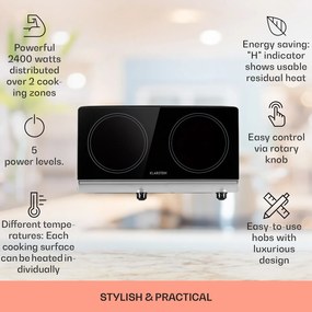 Klarstein Cookbuddy, főzőlap, 2400 W, 2 főzőlap, 5 teljesítményszint, üvegkerámia