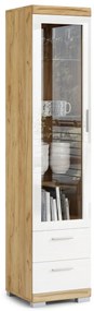 Mazzoni SIMPLE KWD1SZ2 vitrines szekrény Arany Tölgy/Fehér Fényes - KÖNYVESPOLC VITRINES SZEKRÉNY NAPPALIBA ÜVEG