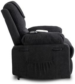 Elektromosan Vezérelhető Masszázsfunkciós Relaxfotel Fekete Színben, Felállást Segítő Funkcióval. FENIX