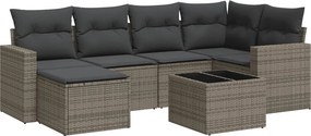 vidaXL 7 részes szürke polyrattan kerti ülőgarnitúra párnákkal