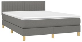 sötétszürke szövet rugós és LED-es ágy matraccal 140x190 cm