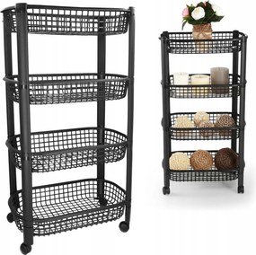Kerekes Könyvespolc mobil 4 szintes fekete fürdőszoba és konyha rendszerező