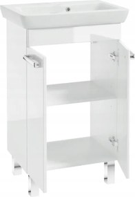 Lakkozott álló fürdőszobaszekrény mosdóval 55x80cm fehér fényes