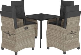 vidaXL 5részes világosszürke polyrattan kerti étkezőgarnitúra párnával