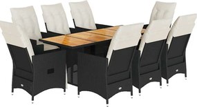 vidaXL 9 részes fekete polyrattan kerti étkezőgarnitúra párnákkal