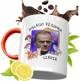 Donald Tusk Narancssárga Bögre Ajándék, fényképes nyomattal