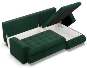 Tokio sarokkanapé, 2 ágyneműtartóval, kordbársony, jobboldali, zöld