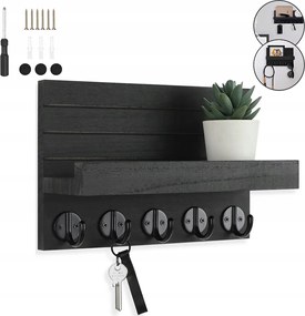 Fa Fali Ruhaakasztó Kulcsok Előszoba Polc Fekete