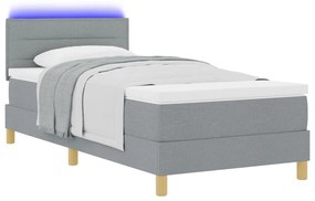 Box Spring Ágy matraccal és LED világosszürke 90x200 cm szövet