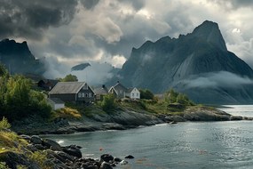 Vászonkép Canvas Norvégia Fjordok Hegyek Tenger Tájkép Házak 60x40