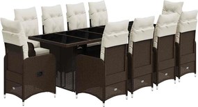 vidaXL 11 részes barna polyrattan kerti bisztrógarnitúra párnákkal