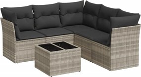 vidaXL 6 részes világosszürke polyrattan kerti ülőgarnitúra párnákkal
