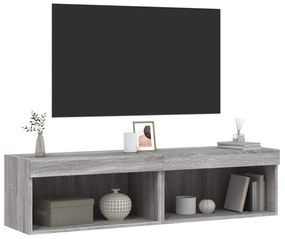 2 db szürke sonoma színű TV-szekrény LED-ekkel 60x30x30 cm