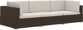 vidaXL 3 részes barna polyrattan kerti kanapészett párnákkal