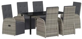 vidaXL Kert étkező szett párnával 7 pcs Szürke polirattan