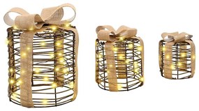 Ajándékdoboz Dekoráció 3 pcs Meleg fehér 20 x 20 x 20 cm Rattan