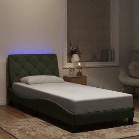 világosszürke bársony ágykeret LED-világítással 90 x 200 cm
