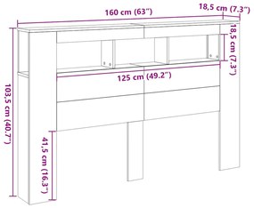 LED Fejtábla Fekete Tölgy 160x18,5x45 cm Mérnöki Fa