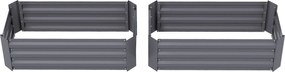 Outsunny 2 darabos Négyzetes Emelt Virágültető 100L x 50W x 30H cm - Szürke Hullámosacél | Aosom