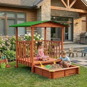 SUNNY verandás homokozó, 130x130x143cm, barna/zöld Jurhan