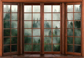 Fotótapéta Ablak az erdőre köd természet nyugalom minimalizmus 200x140 +ragasztó