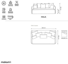 Levendula színű bársony kinyitható-tárolóhelyes kanapé 225 cm Hula – Makamii