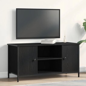 Televíziós Szekrény Fekete Tölgy 100x40x50 cm Mérnöki Fa és Acél
