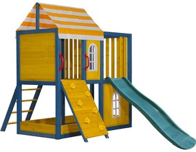 Fából készült kerti ház/kerti játszótér gyerekeknek csúszdával a mászófallal, MANAS