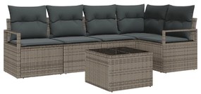 5 darabos kertkanapé szett párnákkal fekete poli rattan, 2 személyes kertkanapé tárolóval és párnákkal szürke poli rattan