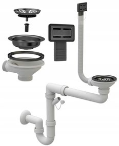 Gamma Gamma, 1-kamrás kézi szifon gránit mosogatóhoz négyzetes túlfolyóval, fekete matt, GMA-1M11ZBKLB