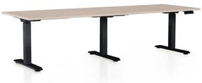 OfficeTech Long állítható magasságú asztal, 240 x 80 cm, fekete alap, tölgy