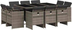 vidaXL 11 részes szürke polyrattan kerti ülőgarnitúra párnákkal
