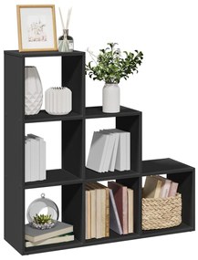 3 szintes fekete szerelt fa elválasztó könyvespolc 99x29x99 cm