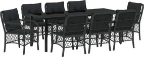 vidaXL Kert étkező szett párnával 9 pcs Fekete polirattan
