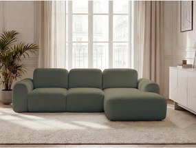 Zöld buklé kinyitható-tárolóhelyes sarokkanapé (jobb oldali-heverő résszel) Montaigne – Bobochic Paris