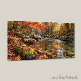Őszi patakfény vászonkép – meleg erdei hangulat 40x23 cm