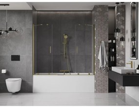 Mexen Velar Duo, 2 szárnyas eltolható kádparaván 180 x 150 cm, 8mm átlátszó üveg, arany fényes profil, 896-180-000-02-50
