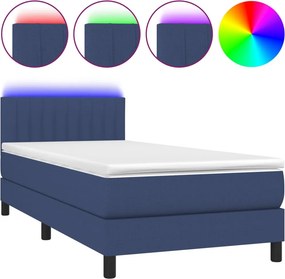 vidaXL kék szövet rugós és LED-es ágy matraccal 90x200 cm