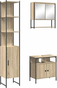 vidaXL Fürdőszoba bútor szett polcokkal 3 pcs Sonoma tölgy Faanyag