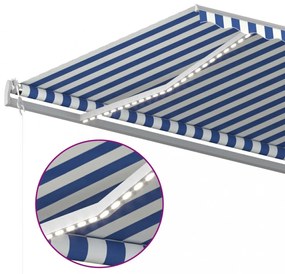 kék és fehér kézzel kihúzható LED-es napellenző 5x3 m