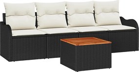 vidaXL Kerti Kanapé Szett tárolóval 5 pcs Fekete és Krém polirattan