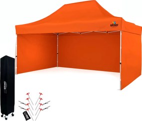 Kerti sátor 3x4,5m Acél | Gyorsan felállítható Pavilon Eseményekhez és Partikhoz - plusz 3 oldalfal - Narancs