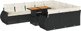 vidaXL 11 részes fekete polyrattan kerti ülőgarnitúra párnákkal