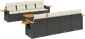 vidaXL 9 részes fekete polyrattan kerti ülőgarnitúra párnákkal