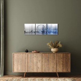 Kép - Panoráma a városra, kék-szürke (órával) (90x30 cm)